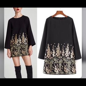 Zara mini dress sz m embroidered bell sleeve